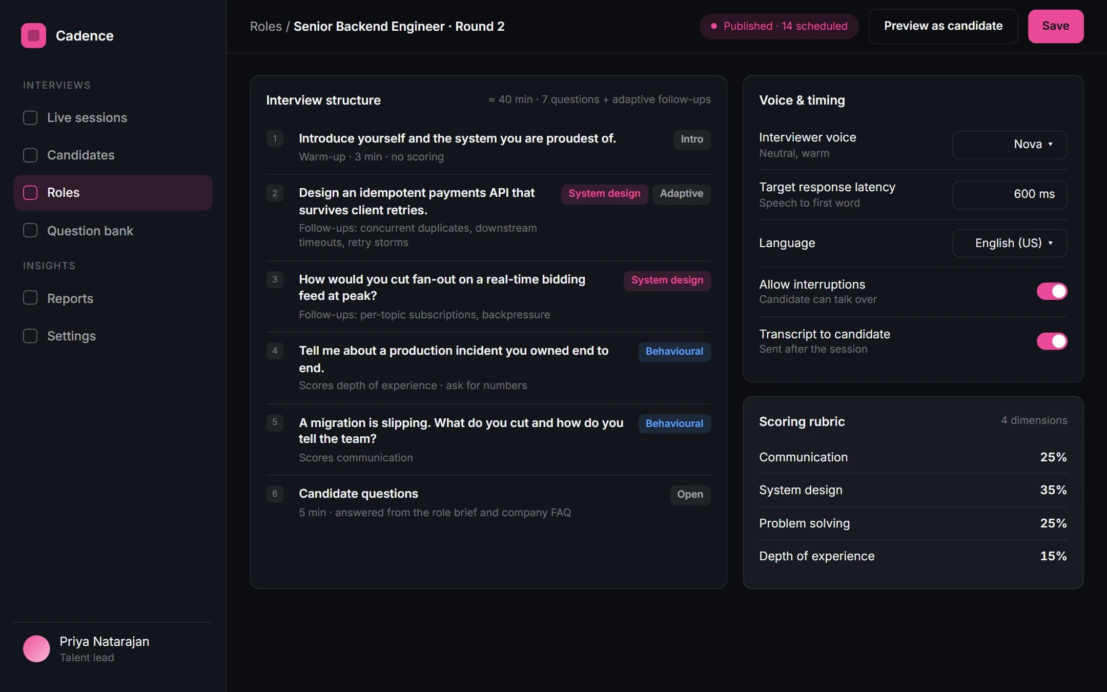 Realtime Voice Interview Assistant: Role setup on a laptop