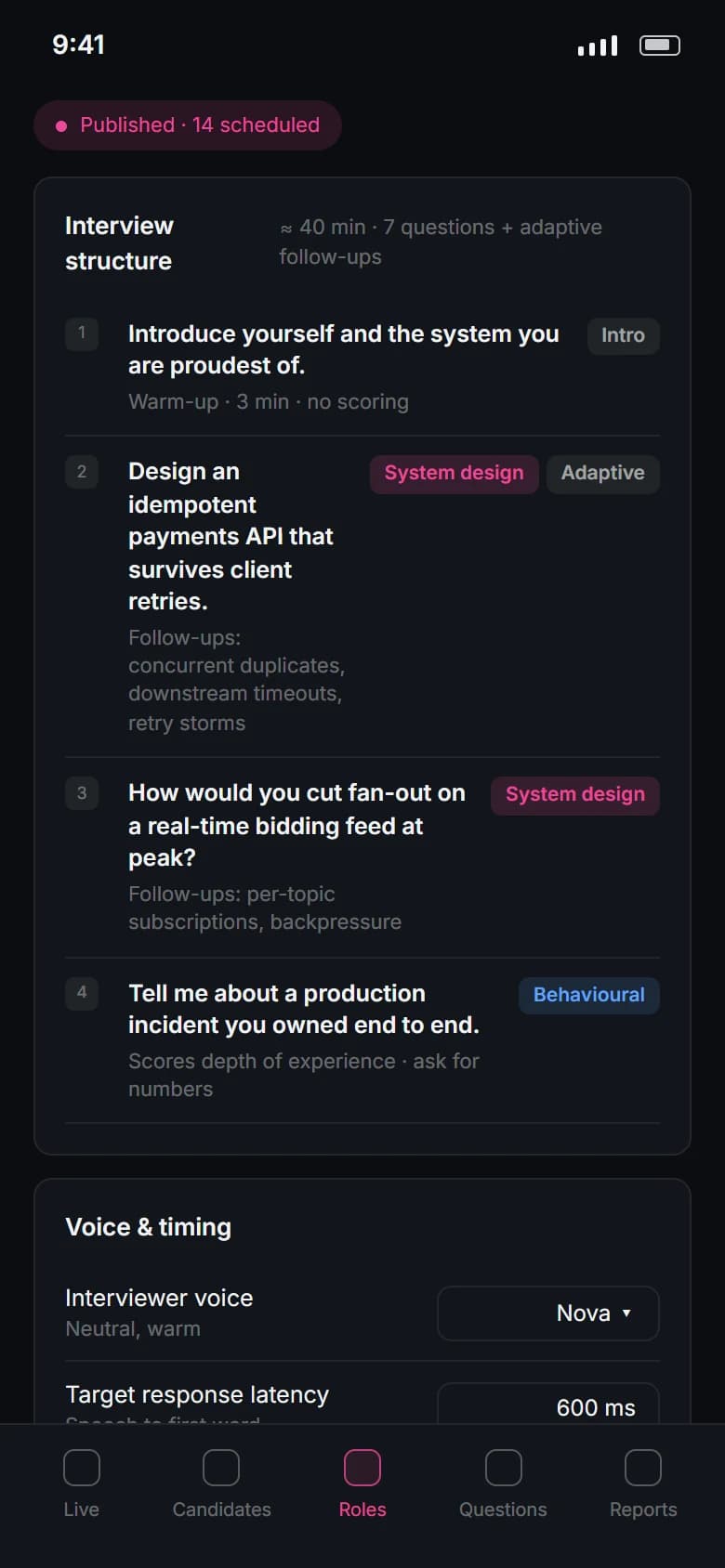 Realtime Voice Interview Assistant: Role setup on a phone