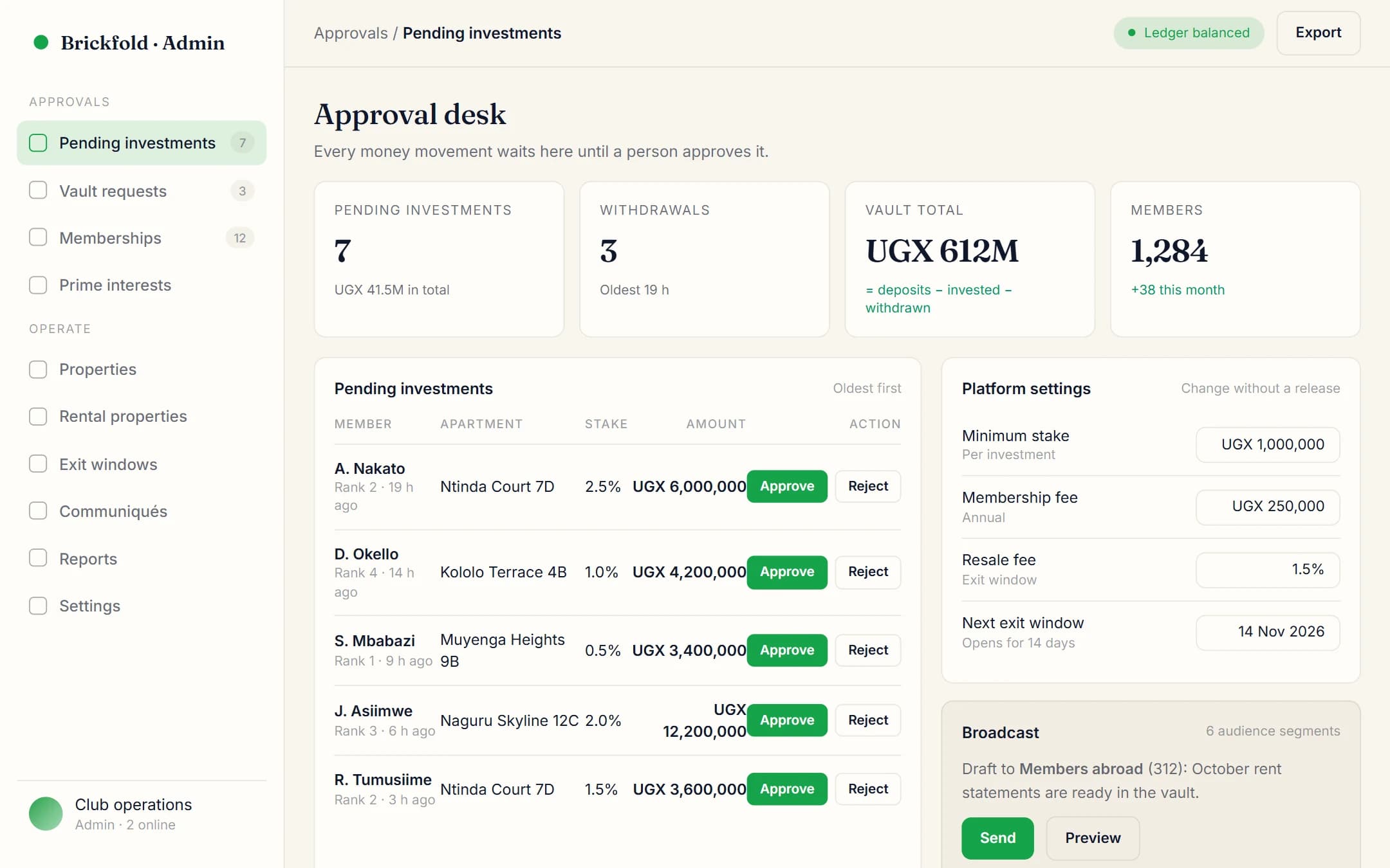 Brickfold: Approval desk on a laptop