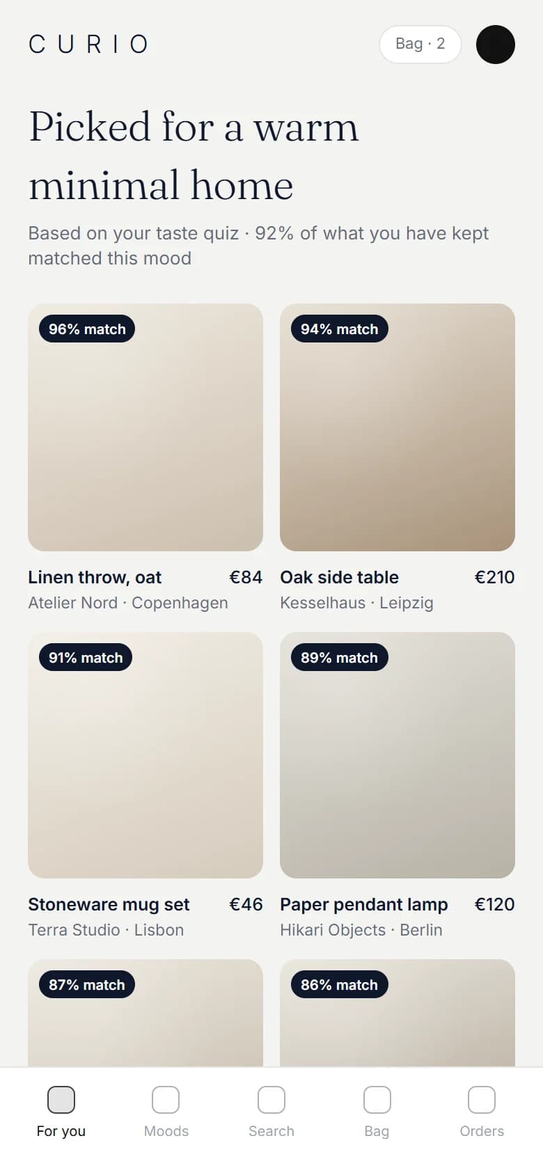 Curio Market: Personalised marketplace on a phone