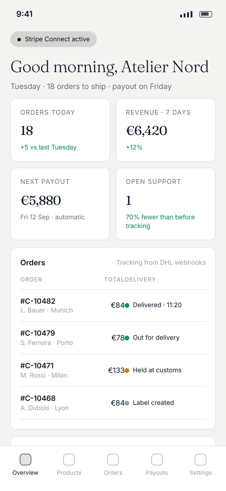 Curio Market: Seller dashboard on a phone