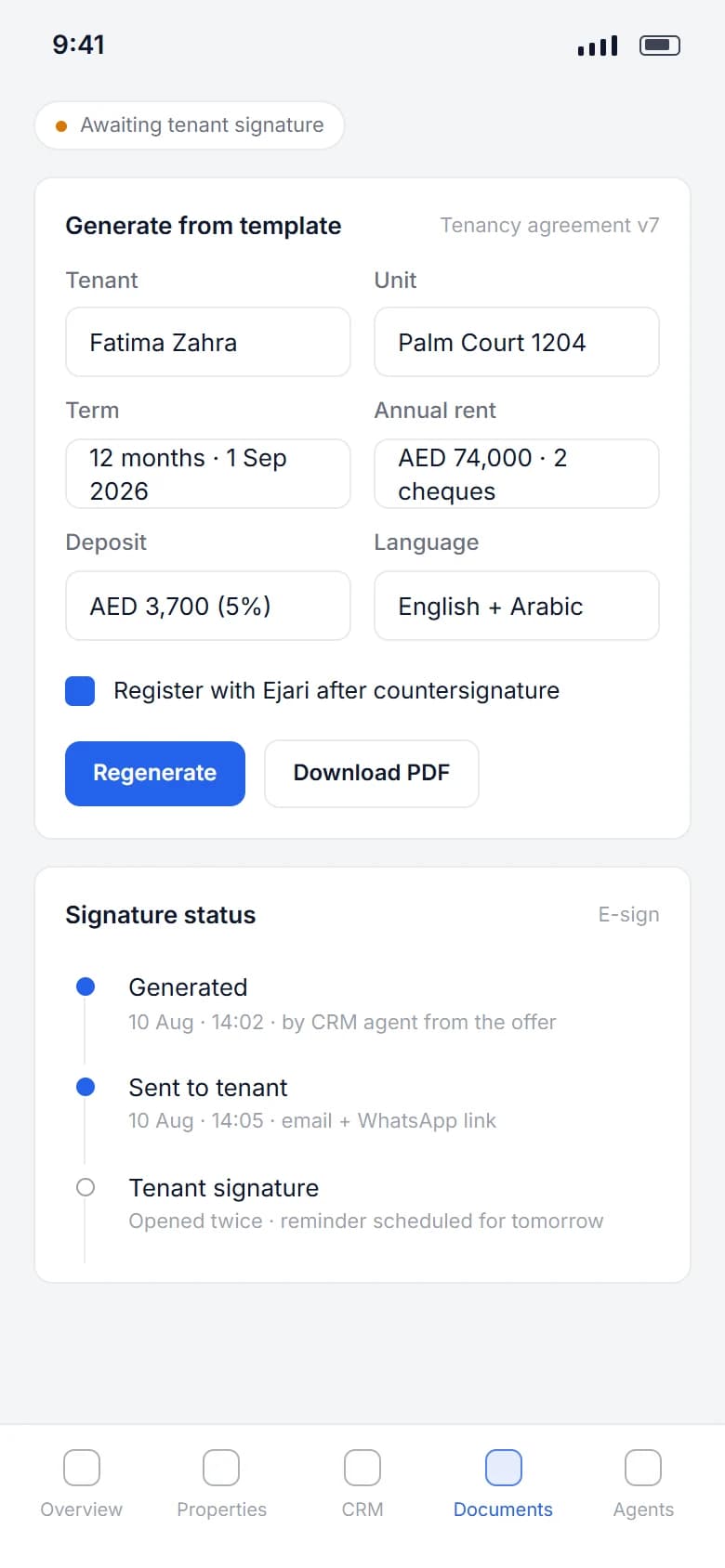 Real Estate Operating System: Agreement generation on a phone