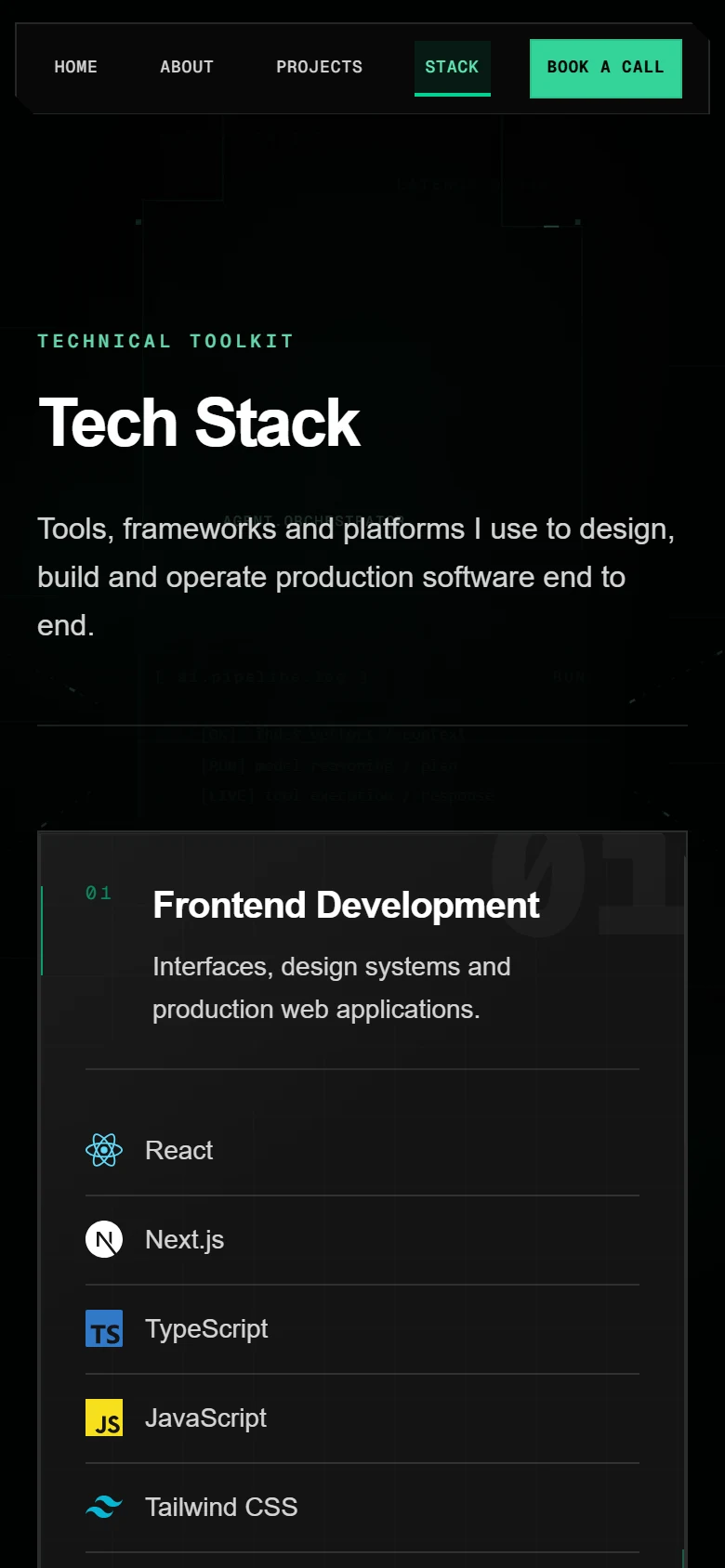 Tayyab Sohail Portfolio: Tech stack on a phone