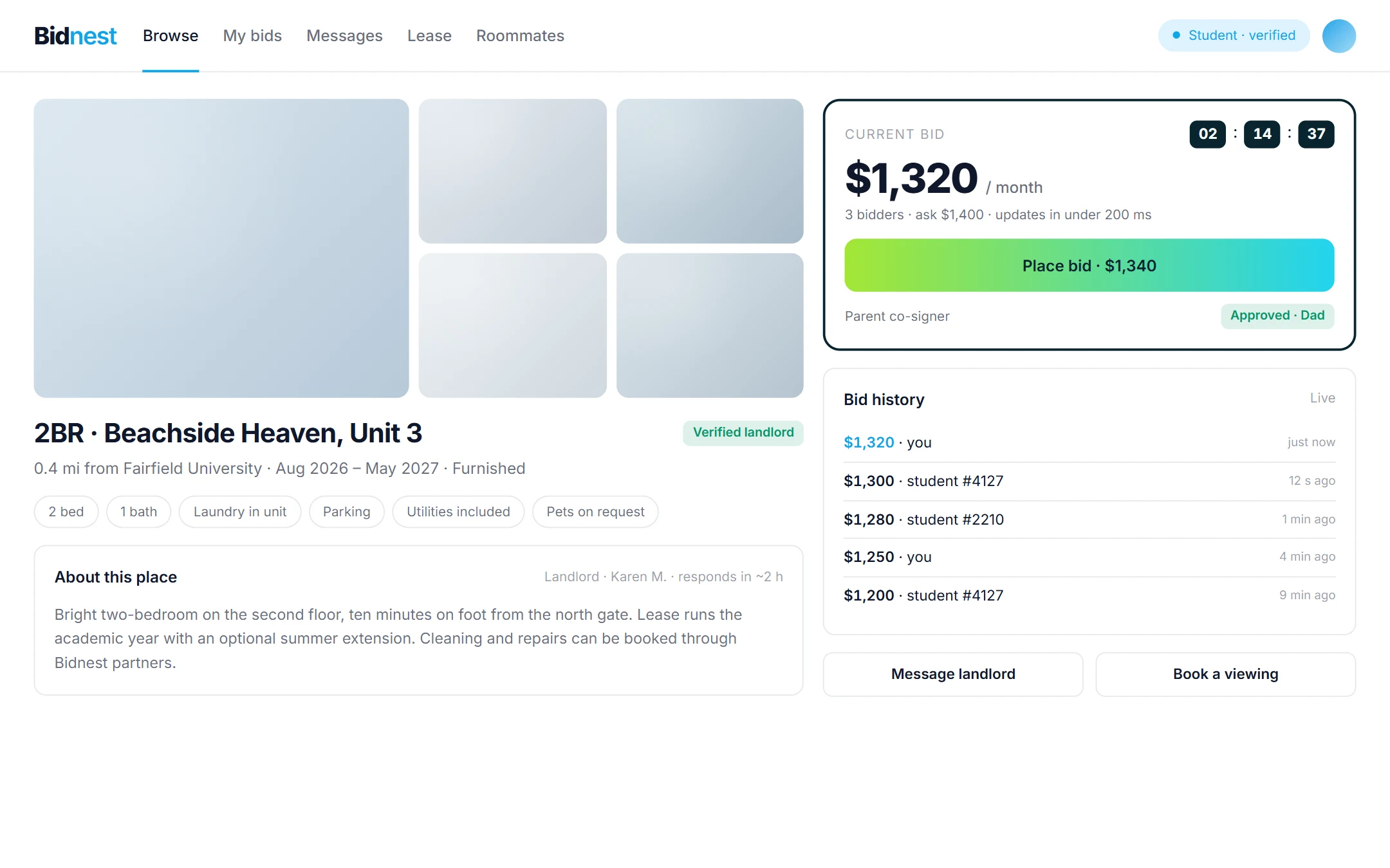Bidnest: Listing and live bid on a laptop