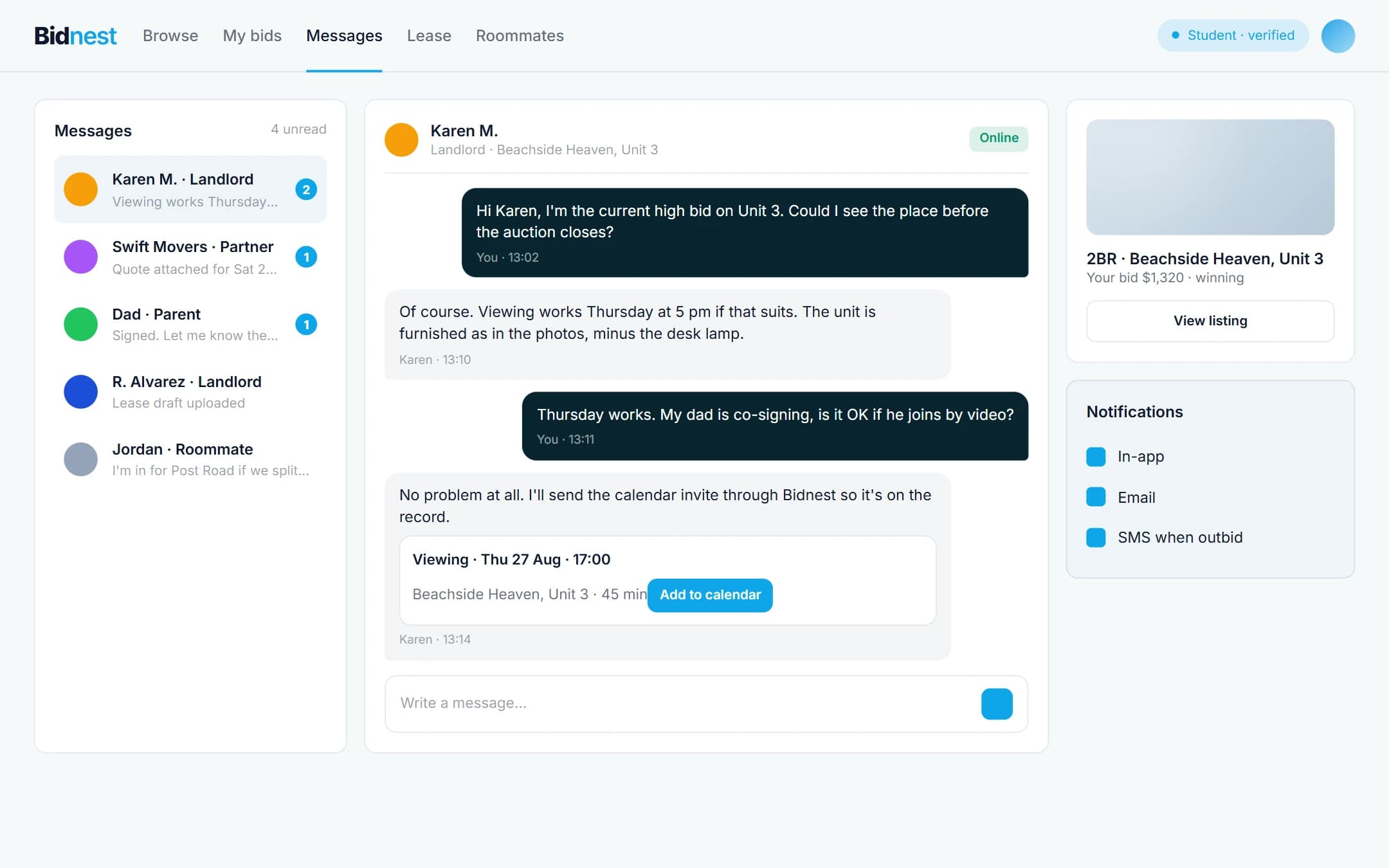 Bidnest: Messaging on a laptop