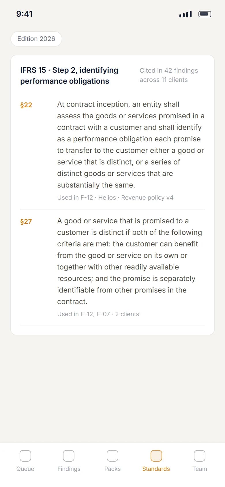 Compliance Review Agent: Standards library on a phone